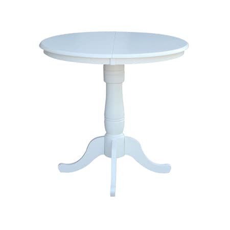 International Concepts Round 36 in Rd Top Pedestal Table, 12 in Leaf, Adjustable Height, White, 36 W, 48 L, 34.9 in H, Wood K08-36RXT-6B